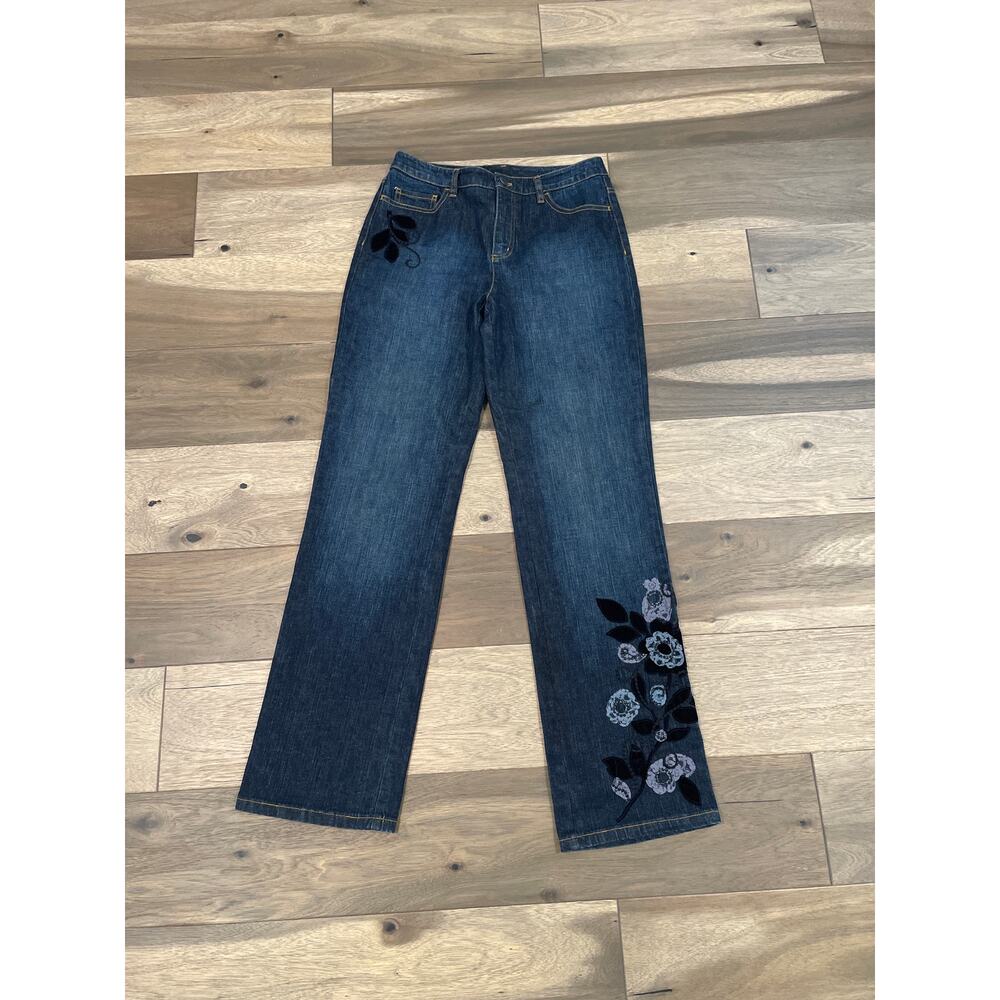Talbots Size 4 Dark Wash Stretch Jeans Embroidered Floral Women’s - Picture 2 of 9